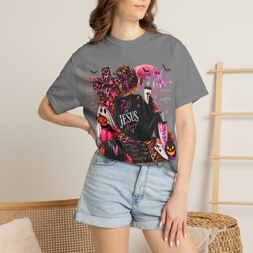 Christian Halloween Graphic T-Shirt — "Faith Over Fear" Pumpkin & Jesus Design