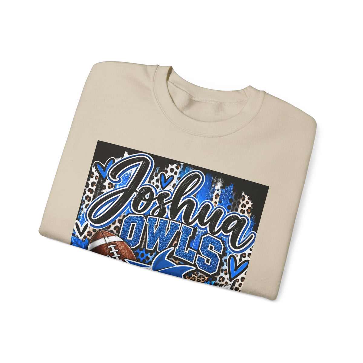 Joshua Owls Football Crewneck Sweatshirt — Blue Leopard School Spirit