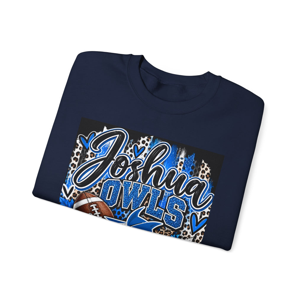 Joshua Owls Football Crewneck Sweatshirt — Blue Leopard School Spirit