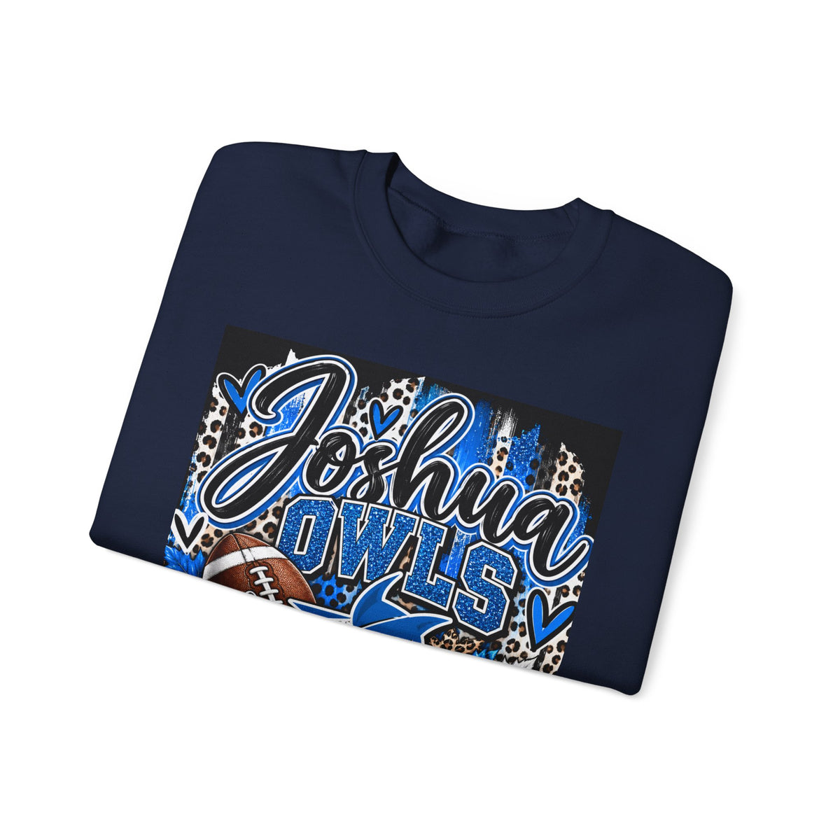 Joshua Owls Football Crewneck Sweatshirt — Blue Leopard School Spirit