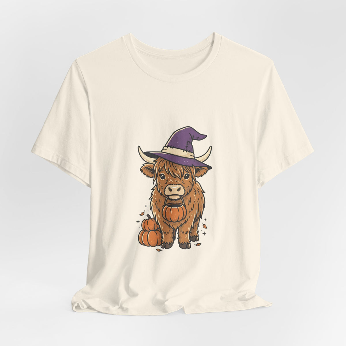 Highland Cow Witch Halloween Tee | Pumpkin Witch Hat T-Shirt