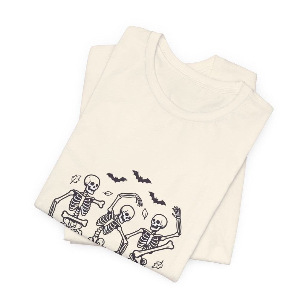 Dancing Skeletons Halloween Tee | Spooky Pumpkin Bats Shirt