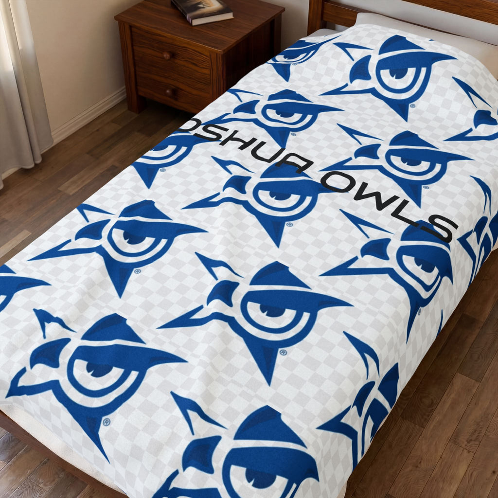 Plush Velveteen Blanket — Blue Star Owl Pattern Cozy Throw