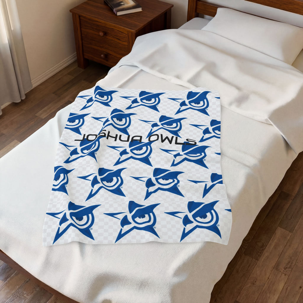 Plush Velveteen Blanket — Blue Star Owl Pattern Cozy Throw