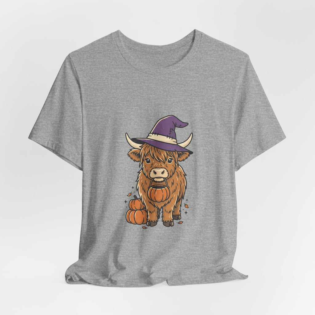 Highland Cow Witch Halloween Tee | Pumpkin Witch Hat T-Shirt