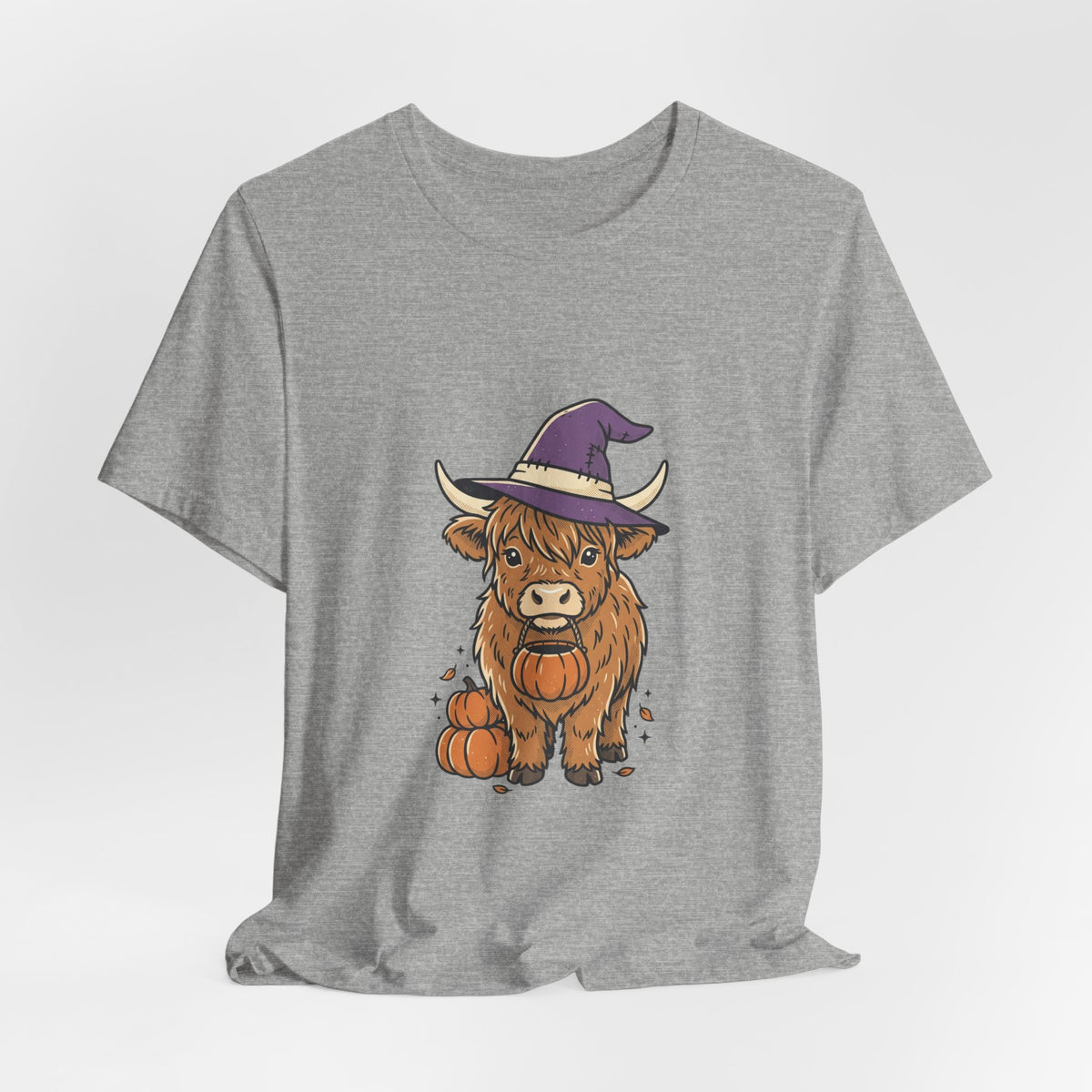 Highland Cow Witch Halloween Tee | Pumpkin Witch Hat T-Shirt