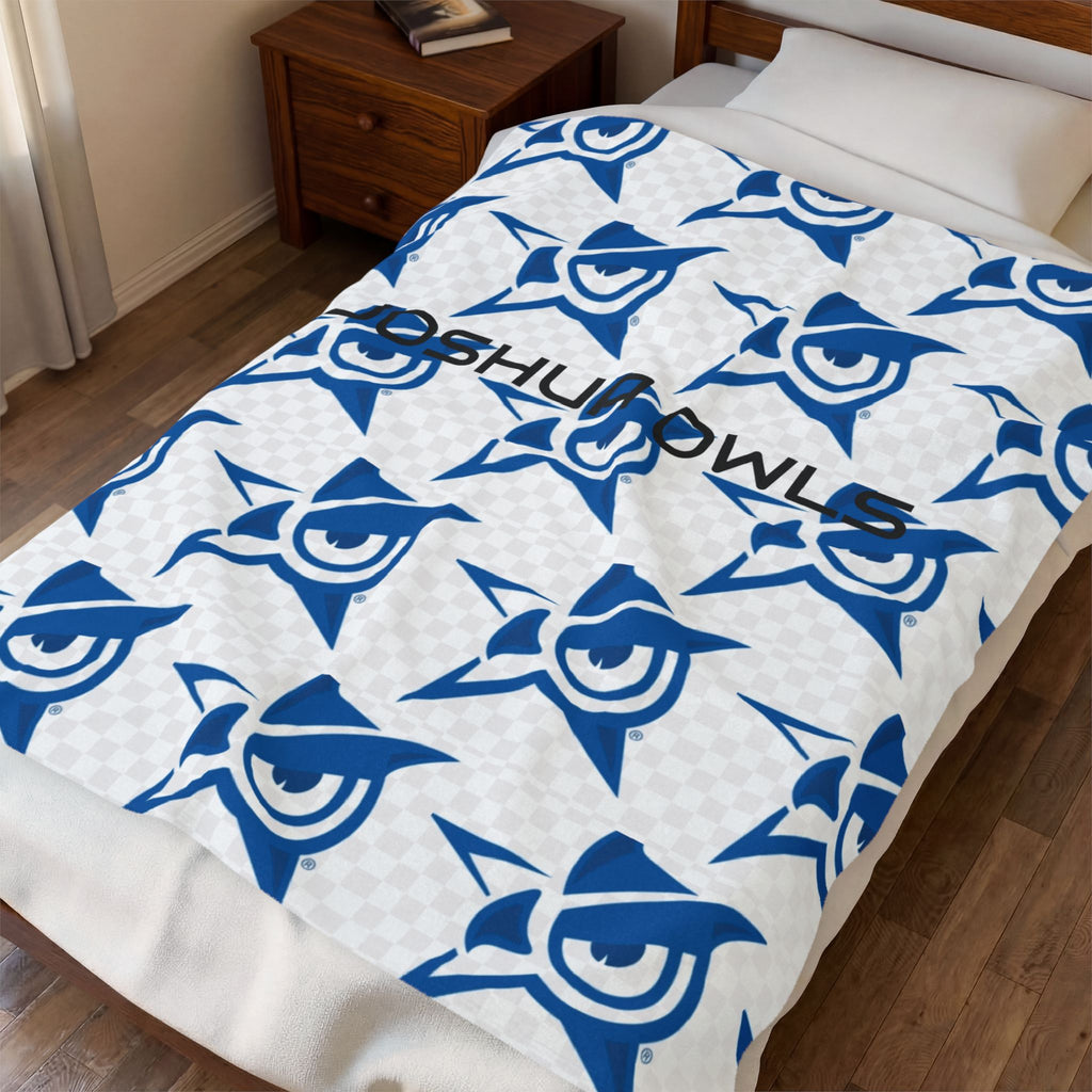 Plush Velveteen Blanket — Blue Star Owl Pattern Cozy Throw
