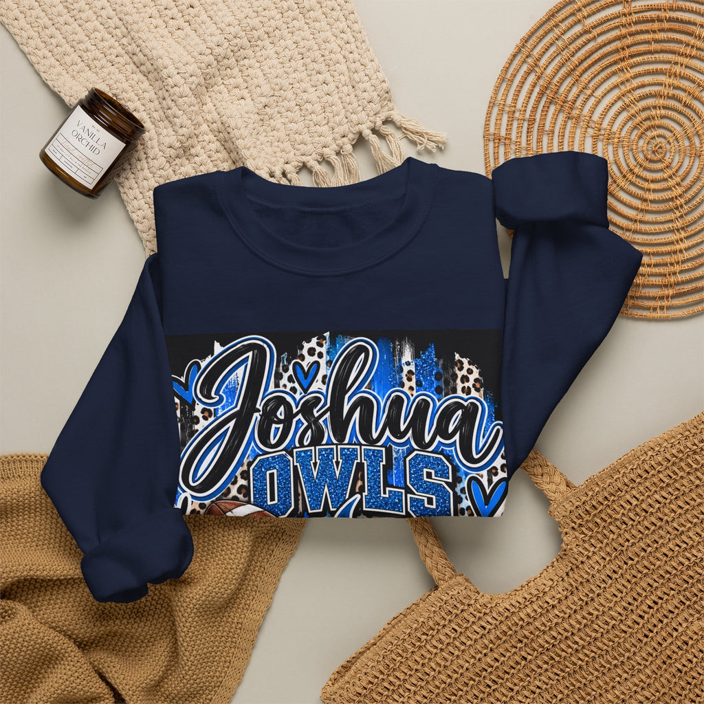 Joshua Owls Football Crewneck Sweatshirt — Blue Leopard School Spirit