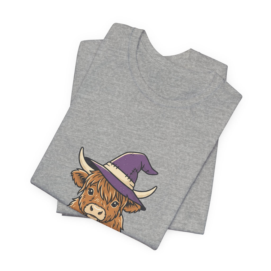 Highland Cow Witch Halloween Tee | Pumpkin Witch Hat T-Shirt