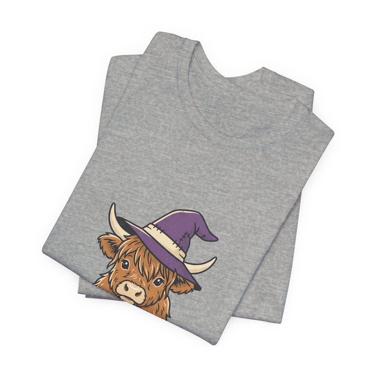 Highland Cow Witch Halloween Tee | Pumpkin Witch Hat T-Shirt