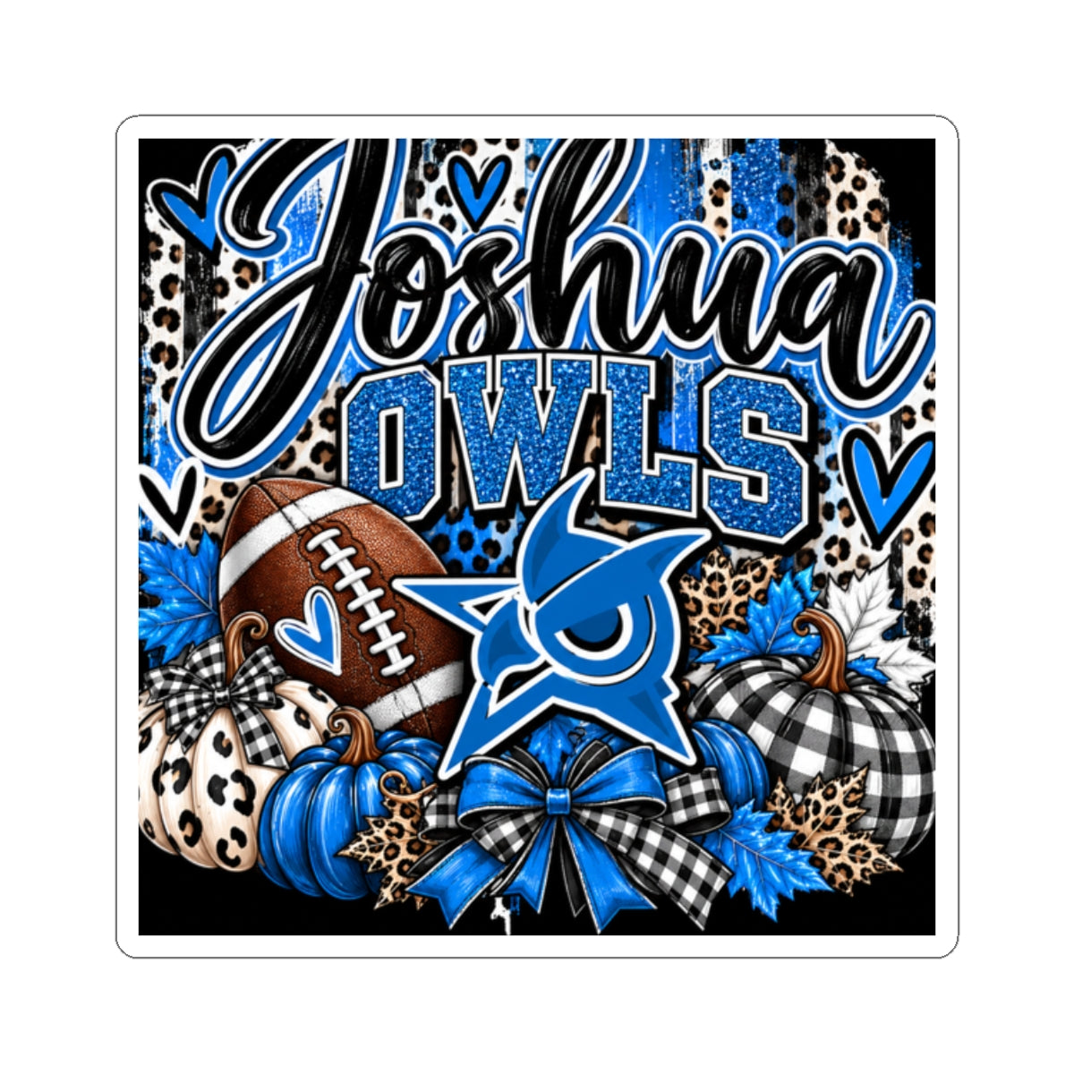 Personalized Joshua Owls Blue Football Kiss-Cut Sticker