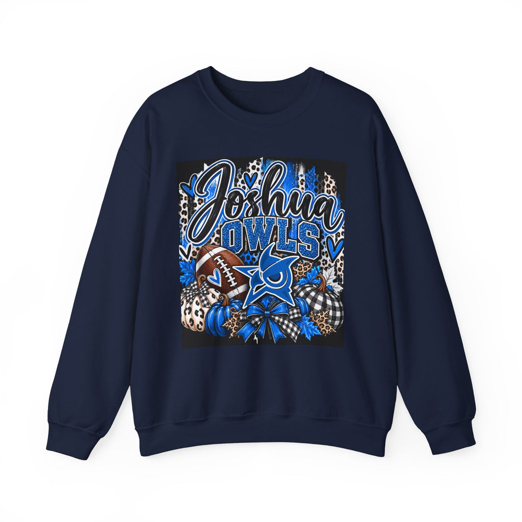Joshua Owls Football Crewneck Sweatshirt — Blue Leopard School Spirit