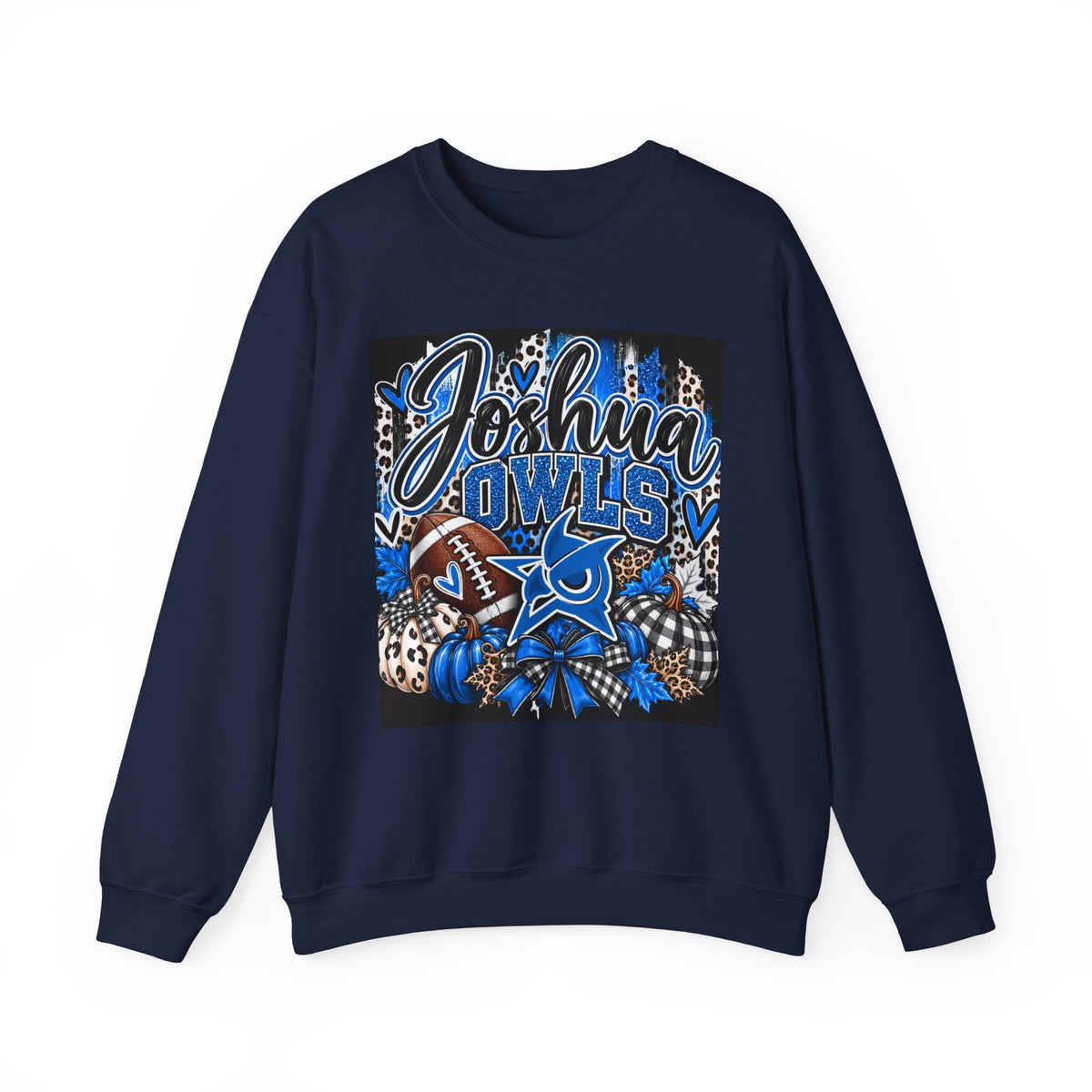 Joshua Owls Football Crewneck Sweatshirt — Blue Leopard School Spirit