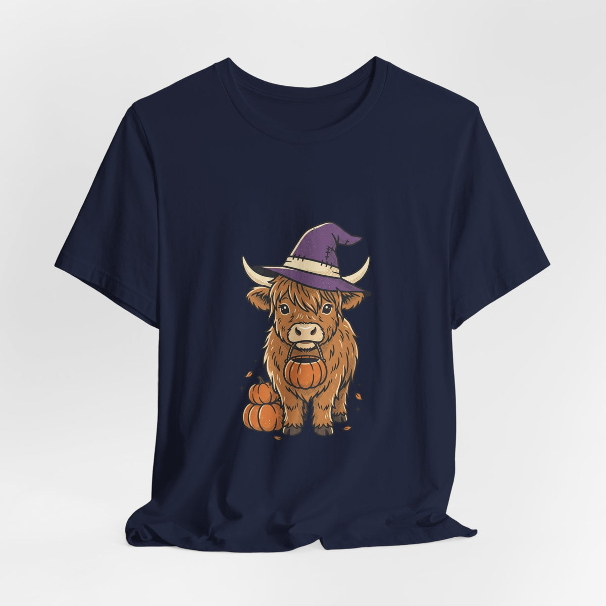 Highland Cow Witch Halloween Tee | Pumpkin Witch Hat T-Shirt
