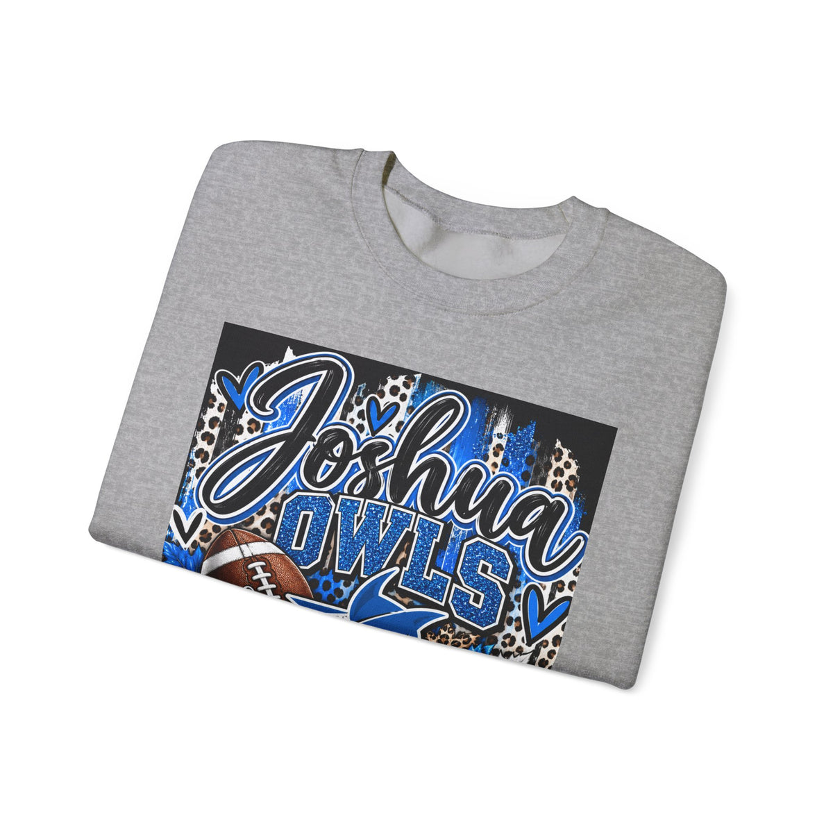 Joshua Owls Football Crewneck Sweatshirt — Blue Leopard School Spirit