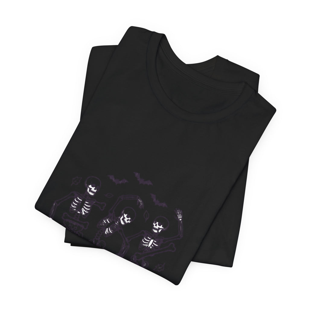Dancing Skeletons Halloween Tee | Spooky Pumpkin Bats Shirt