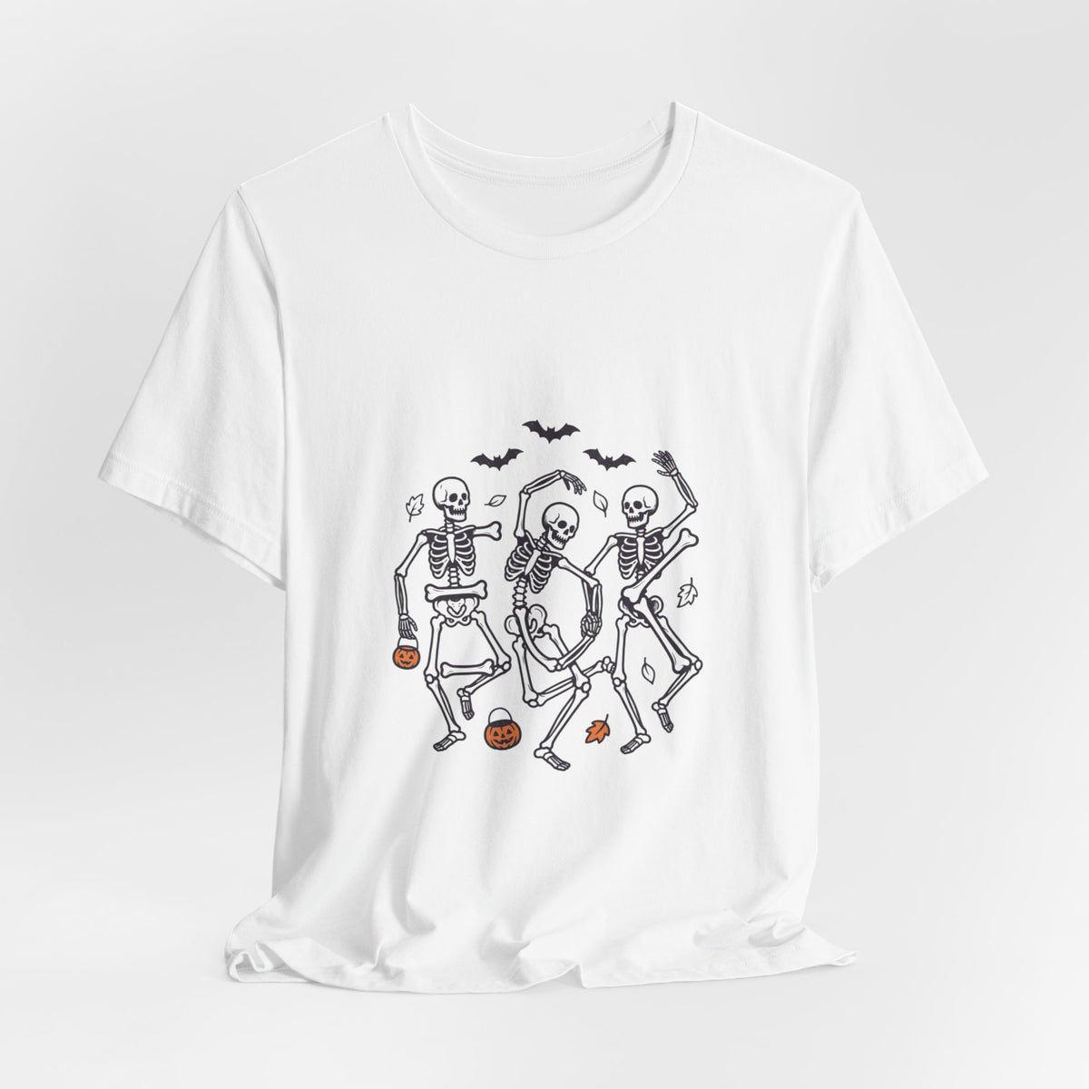 Dancing Skeletons Halloween Tee | Spooky Pumpkin Bats Shirt