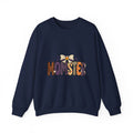Momster Halloween Mom Sweatshirt | spooky lettering, bats, purple orange