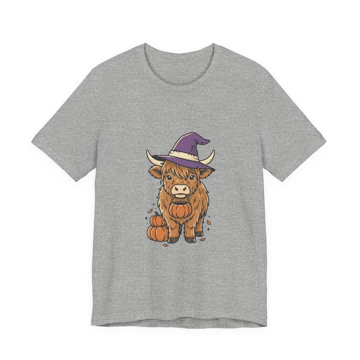 Highland Cow Witch Halloween Tee | Pumpkin Witch Hat T-Shirt