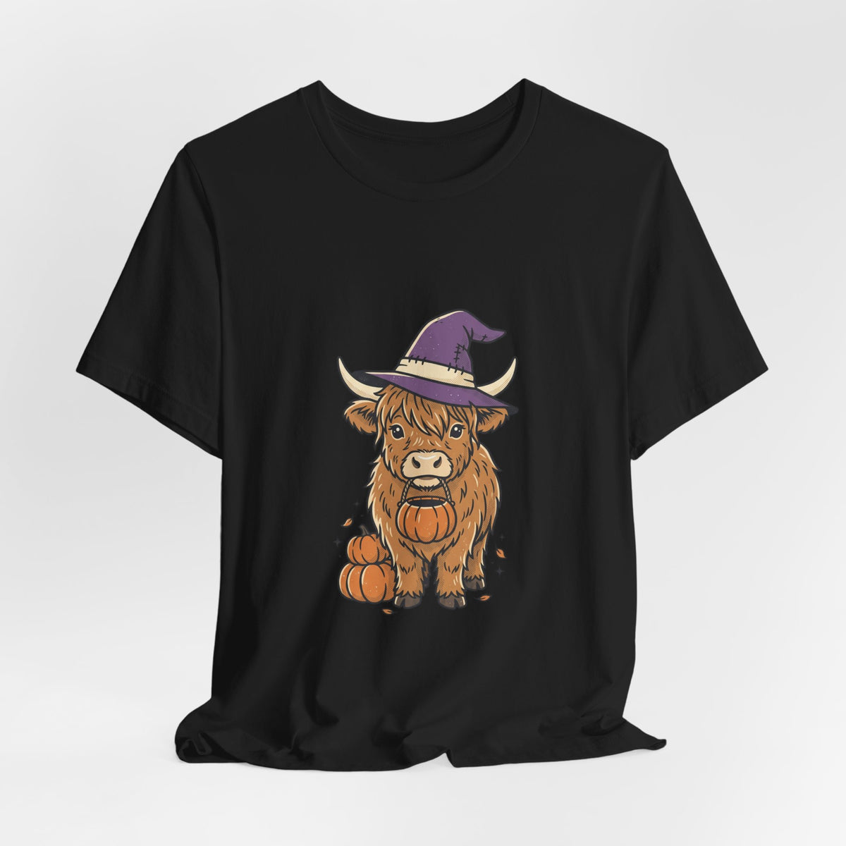Highland Cow Witch Halloween Tee | Pumpkin Witch Hat T-Shirt