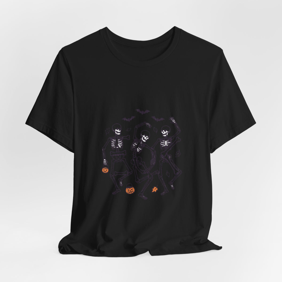 Dancing Skeletons Halloween Tee | Spooky Pumpkin Bats Shirt