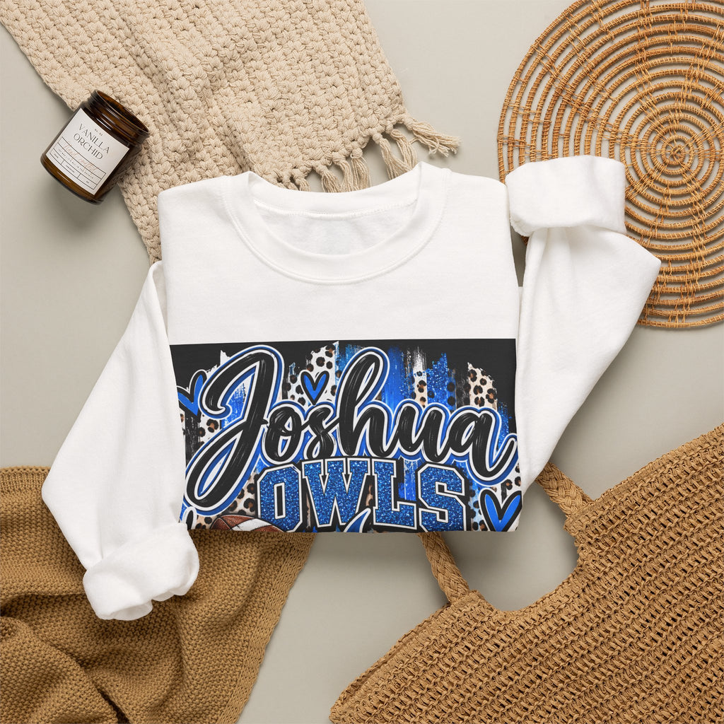 Joshua Owls Football Crewneck Sweatshirt — Blue Leopard School Spirit
