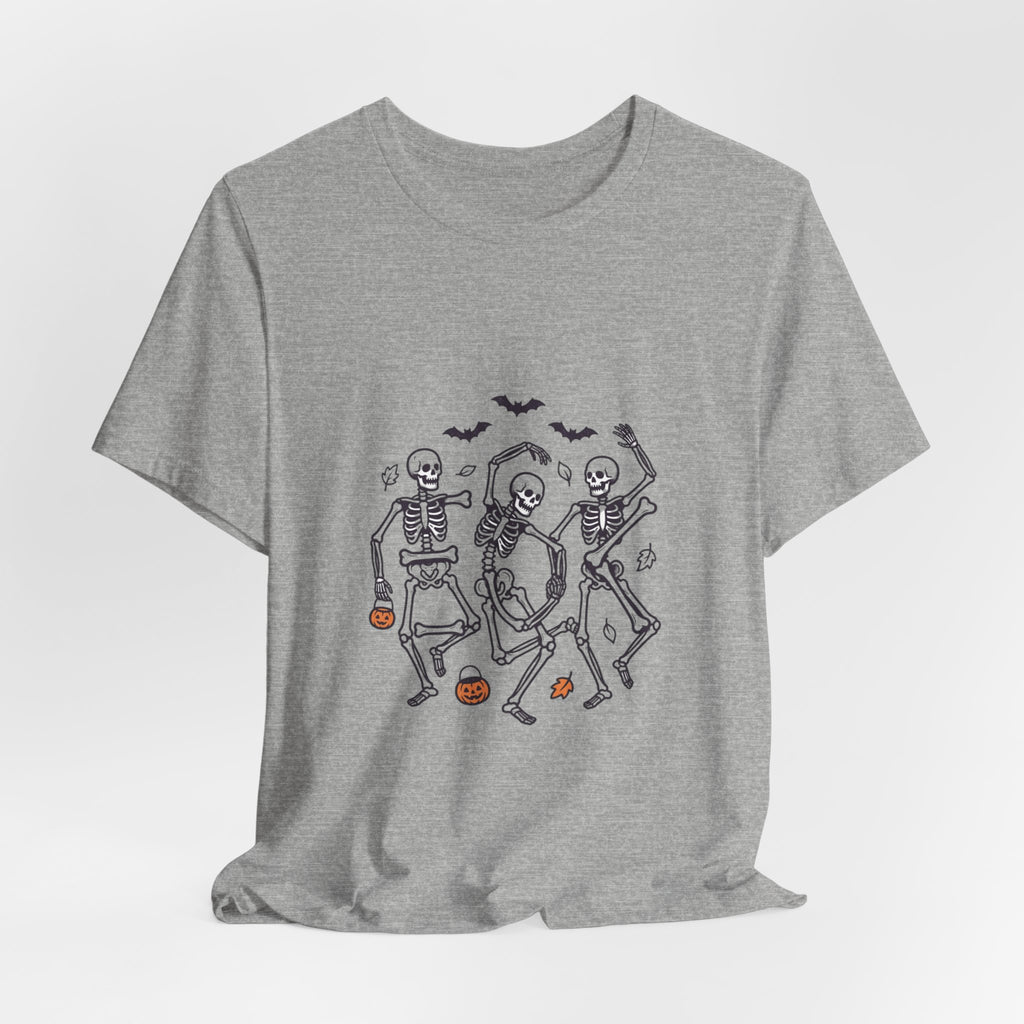 Dancing Skeletons Halloween Tee | Spooky Pumpkin Bats Shirt