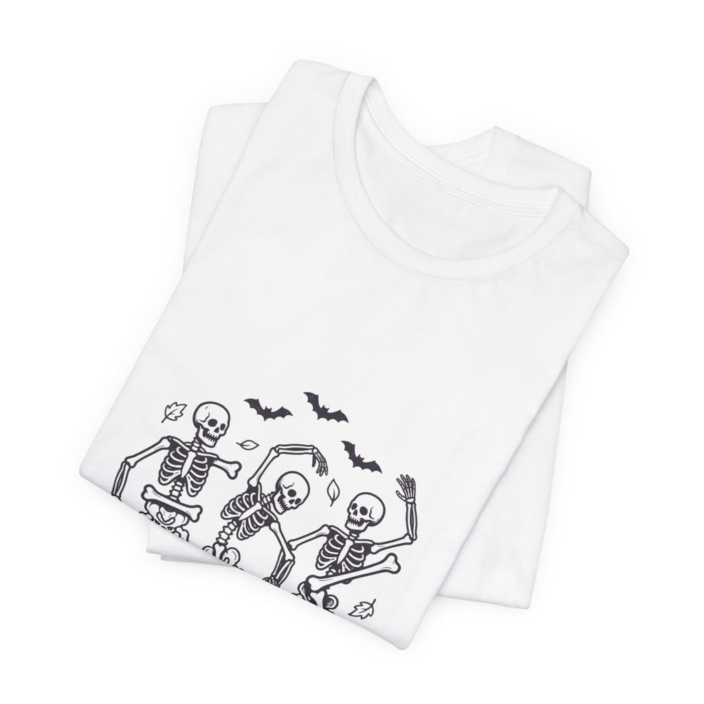 Dancing Skeletons Halloween Tee | Spooky Pumpkin Bats Shirt