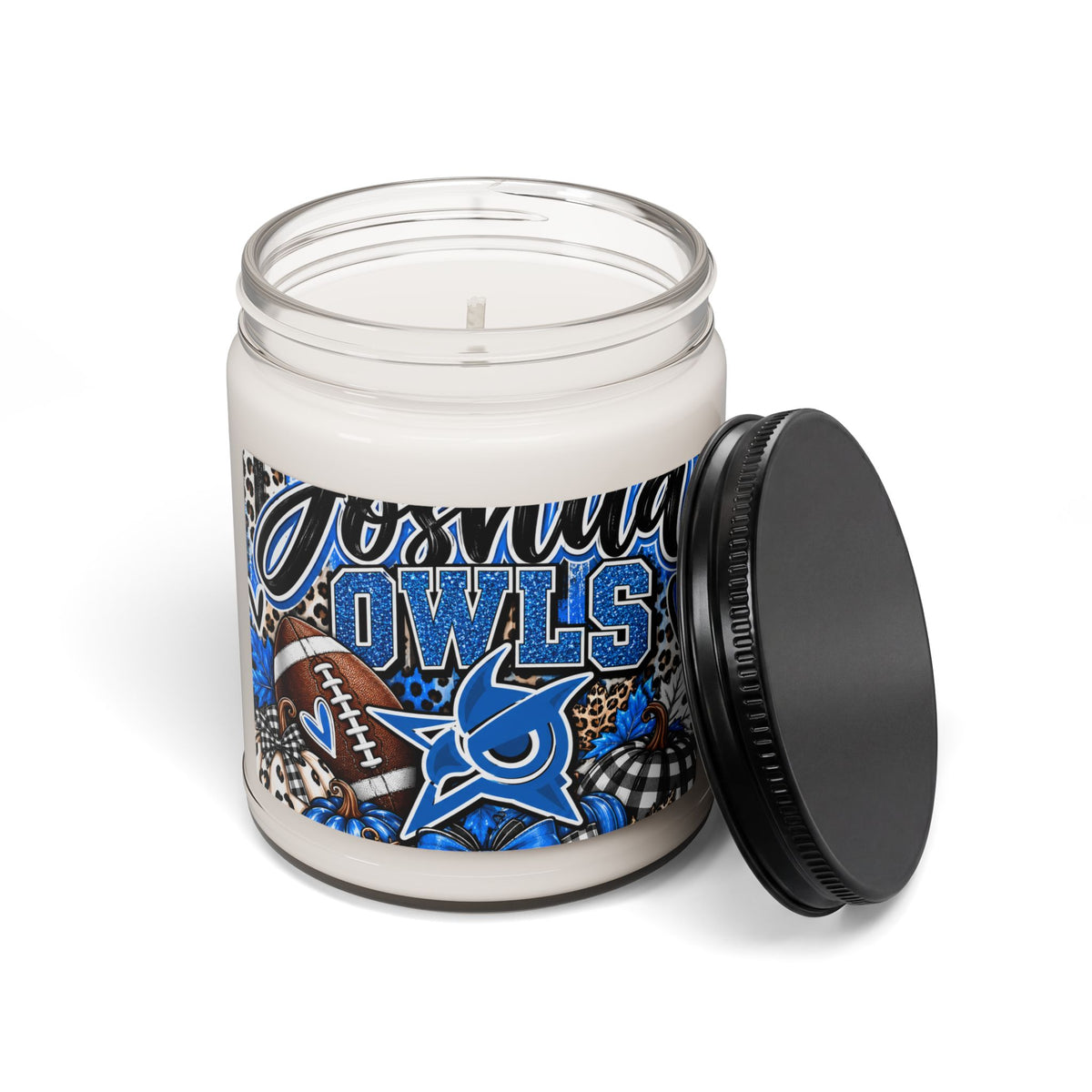 Custom Team Logo Soy Candle — 'Owls' Football Design, 9oz Scented Jar