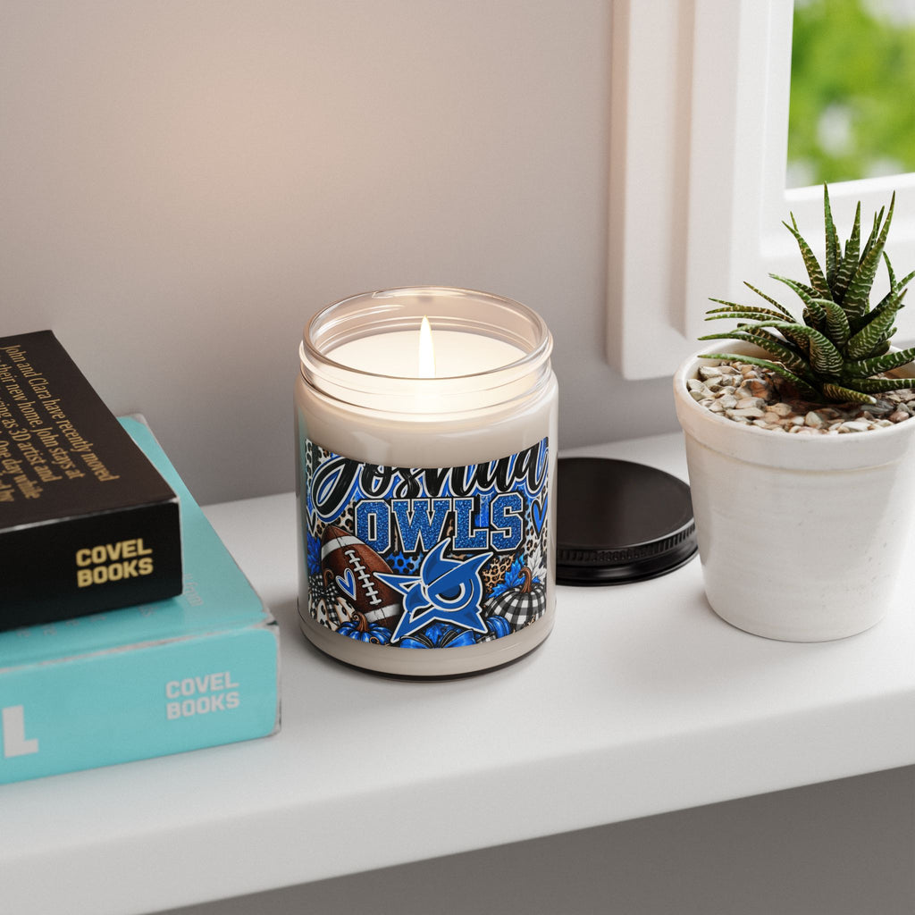 Custom Team Logo Soy Candle — 'Owls' Football Design, 9oz Scented Jar