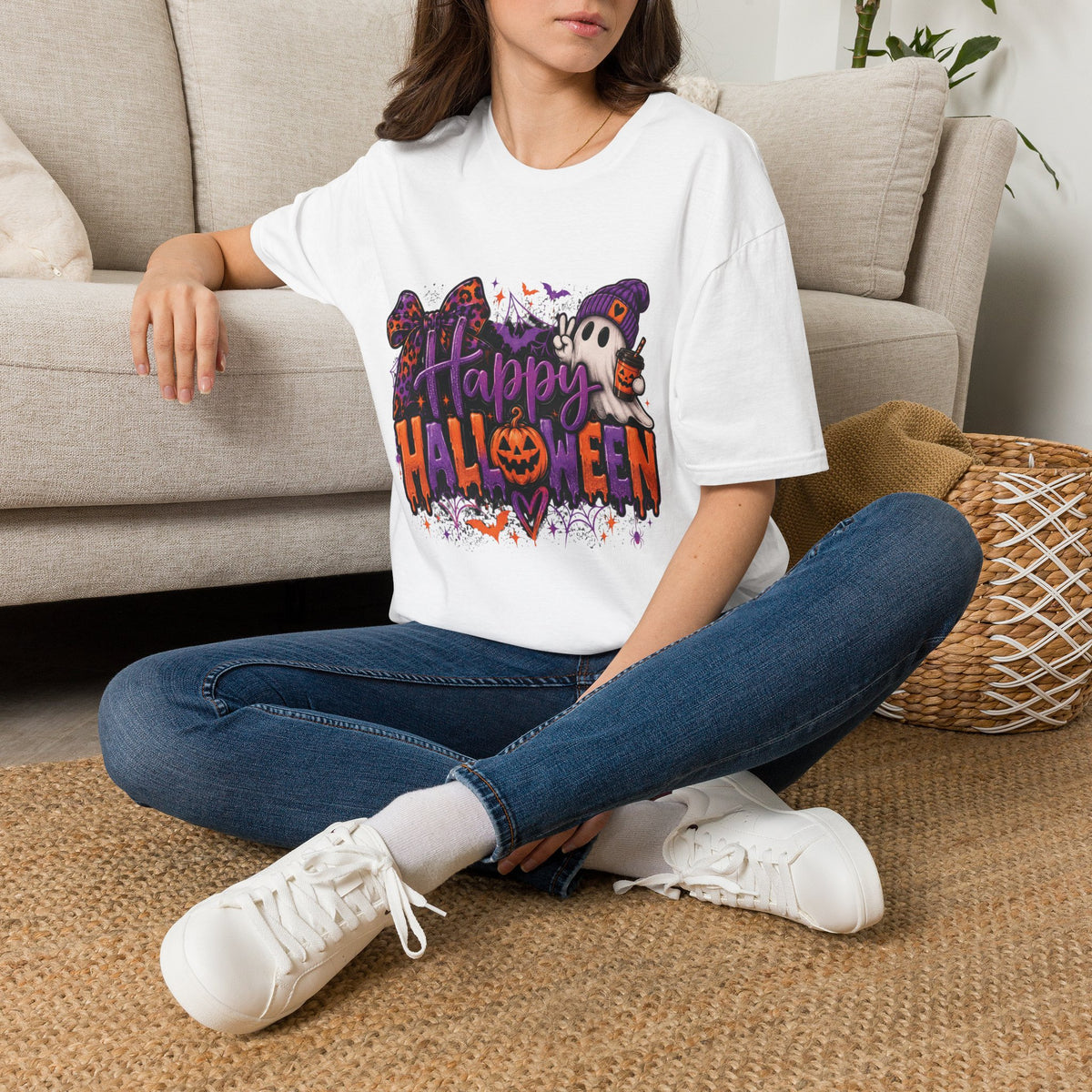Halloween Ghost T-Shirt — "Happy Halloween" Cute Spooky Graphic Tee