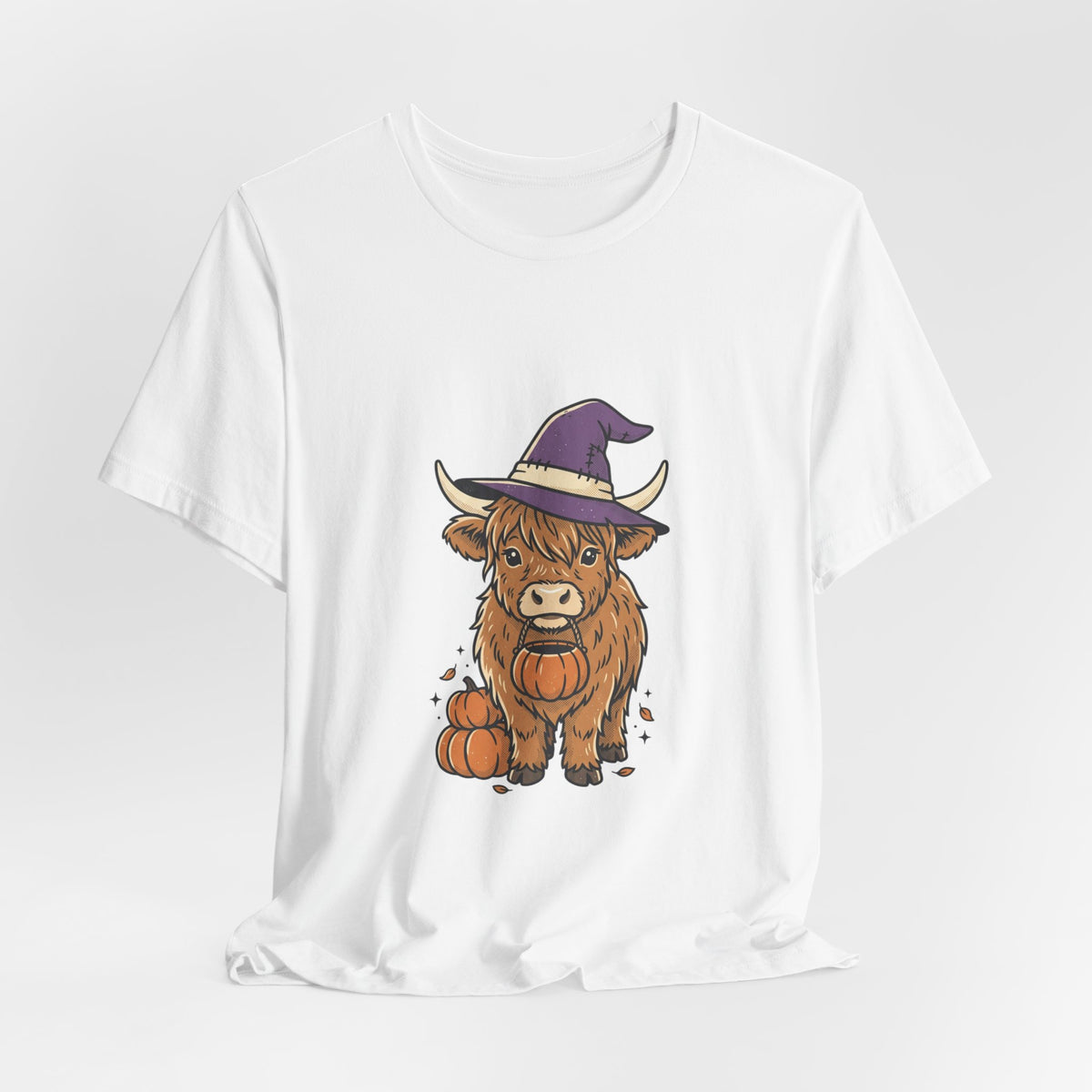 Highland Cow Witch Halloween Tee | Pumpkin Witch Hat T-Shirt