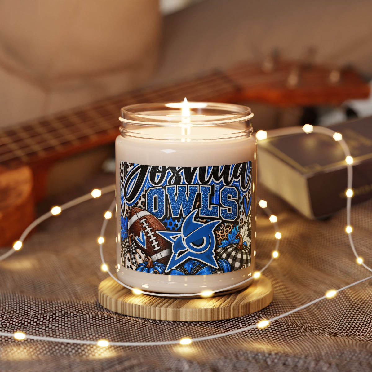 Custom Team Logo Soy Candle — 'Owls' Football Design, 9oz Scented Jar