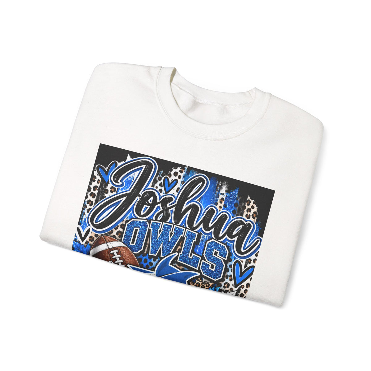 Joshua Owls Football Crewneck Sweatshirt — Blue Leopard School Spirit