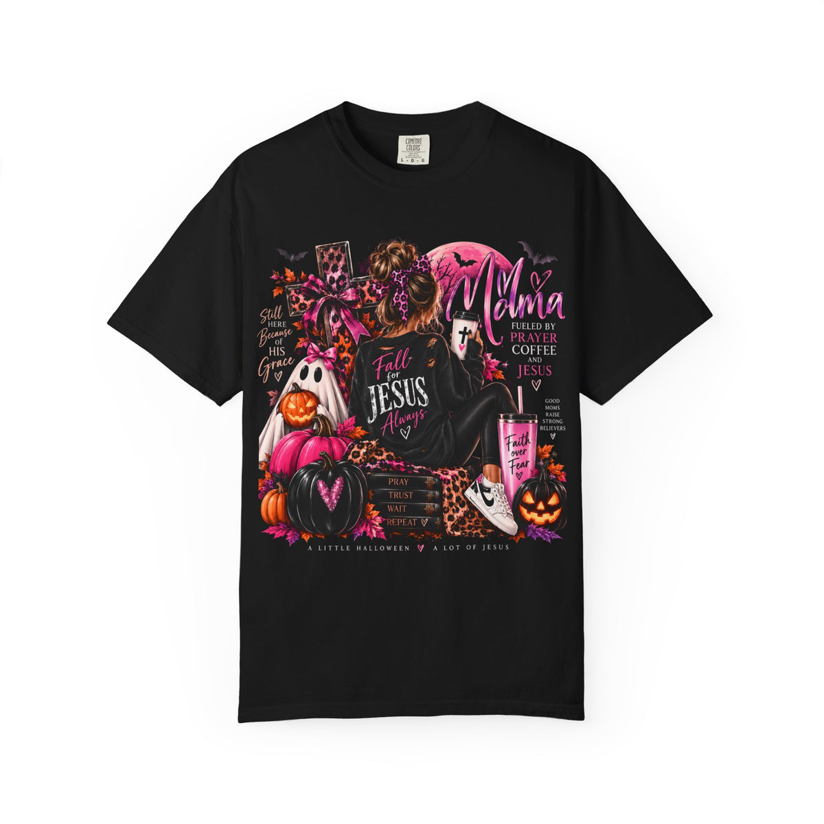 Christian Halloween Graphic T-Shirt — "Faith Over Fear" Pumpkin & Jesus Design