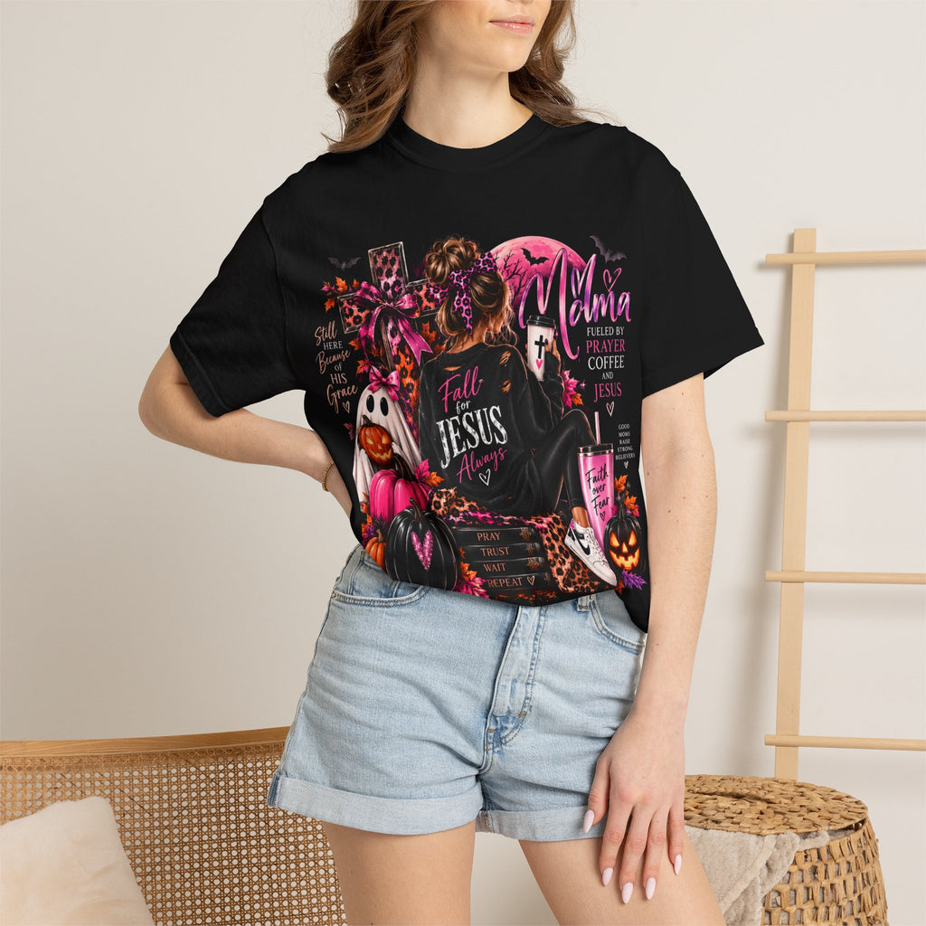 Christian Halloween Graphic T-Shirt — "Faith Over Fear" Pumpkin & Jesus Design