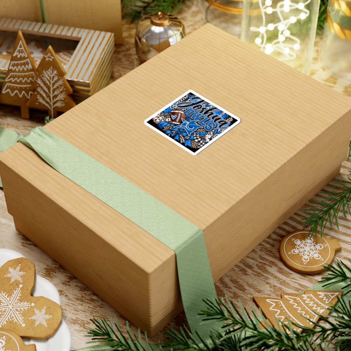 Personalized Joshua Owls Blue Football Kiss-Cut Sticker