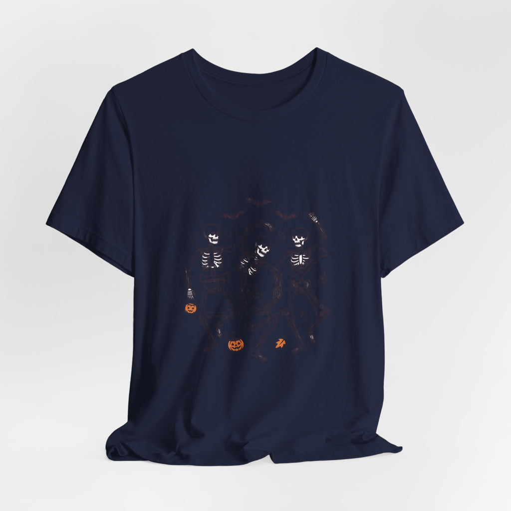 Dancing Skeletons Halloween Tee | Spooky Pumpkin Bats Shirt