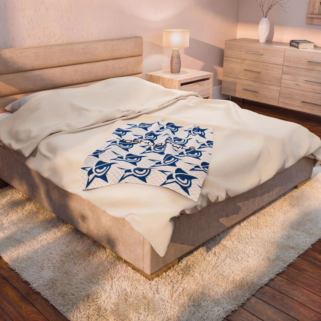 Plush Velveteen Blanket — Blue Star Owl Pattern Cozy Throw